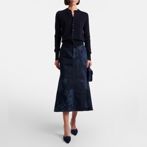 ERDEM Floral Flared Denim Midi Skirt